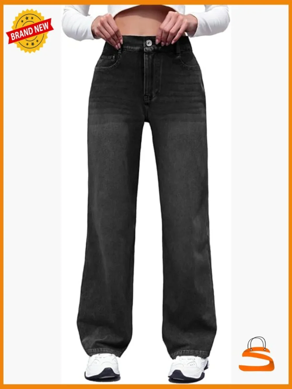 High Waisted Wide Leg Sweatpant Jeans Stretchy Pull On Straight Leg